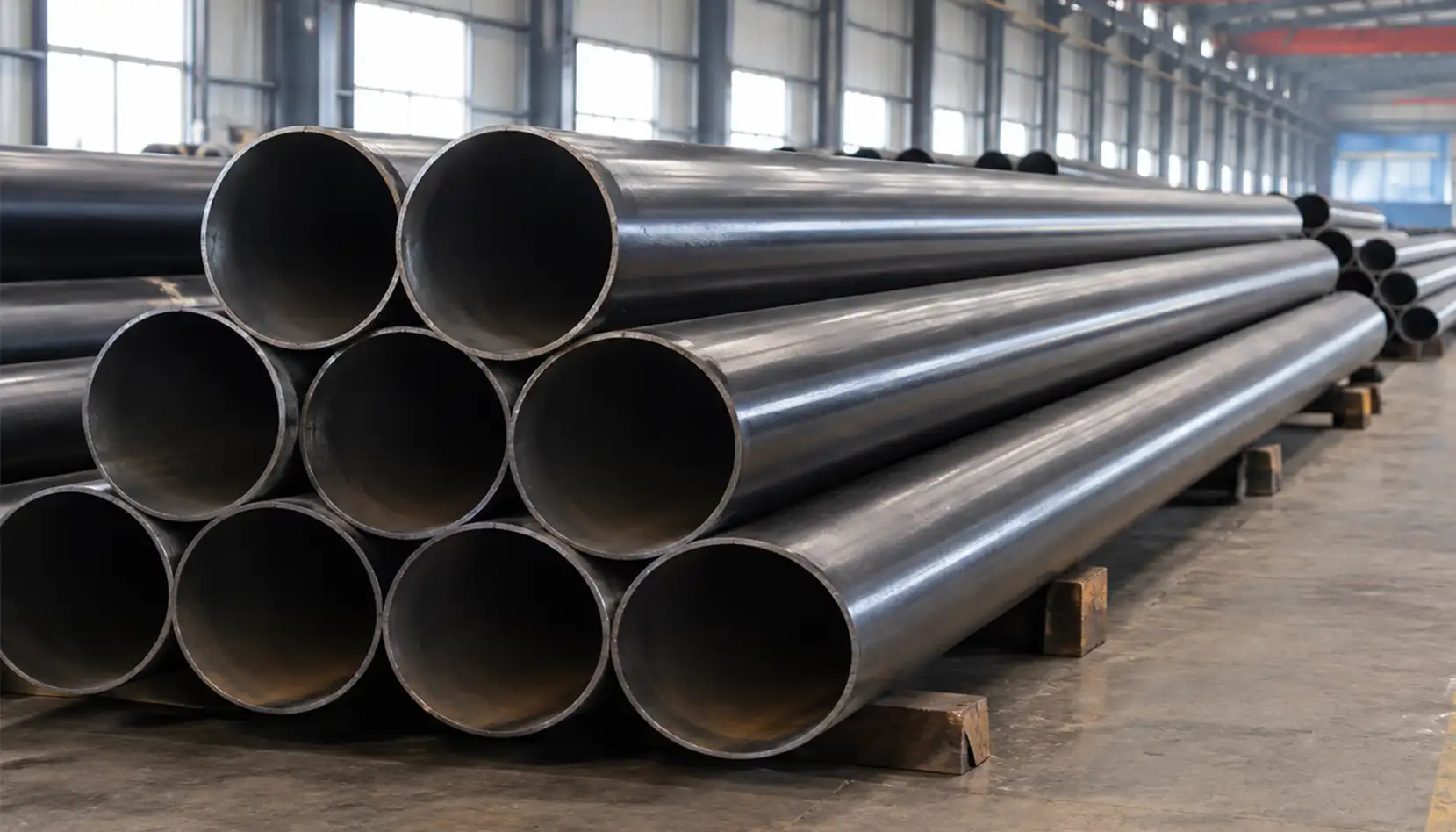 Beveled end API 5L X52 Welded Pipes ready for dispatch to cross-country pipeline site