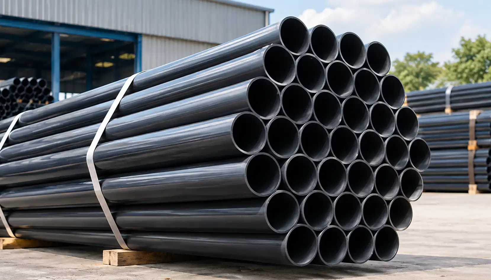 ASTM A53 Grade B carbon steel pipe bundles prepared for industrial dispatch