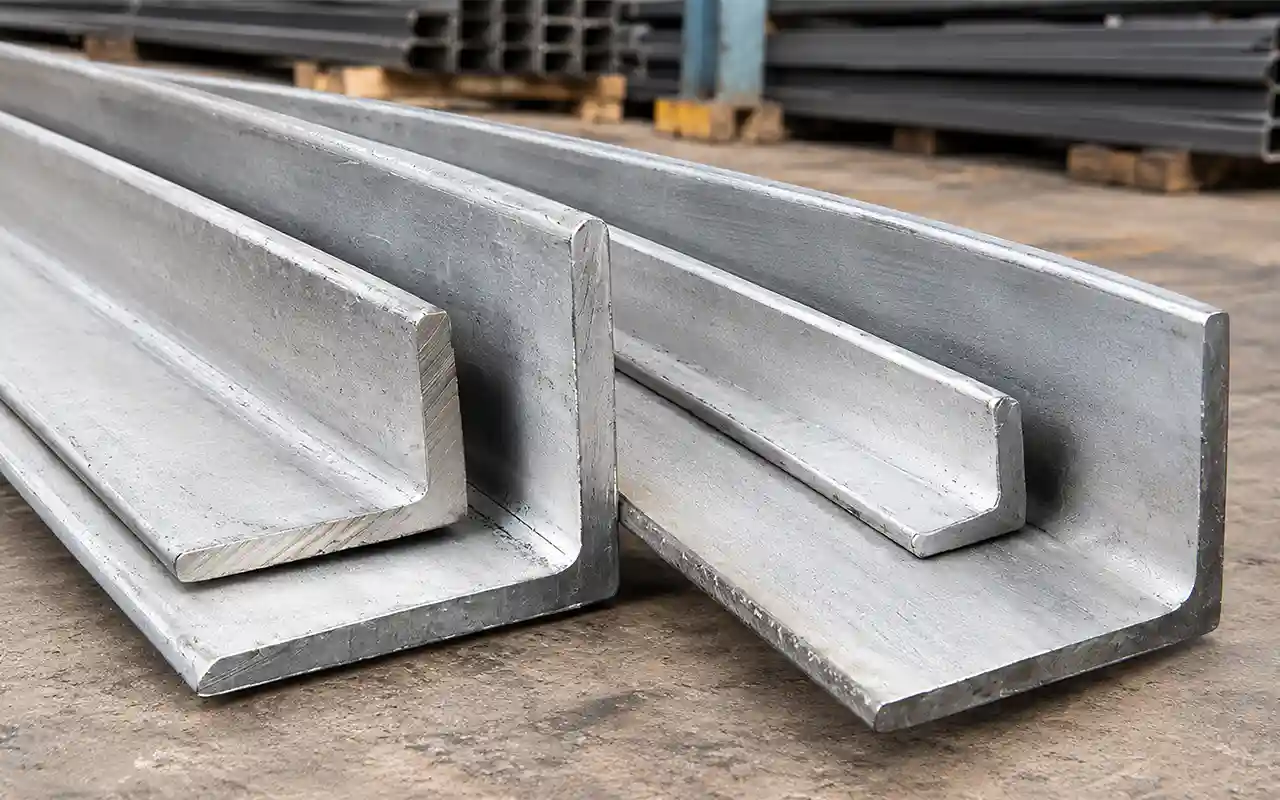 Hot rolled and cold drawn stainless steel equal angles stored in factory warehouse by Trident Metal & Alloys