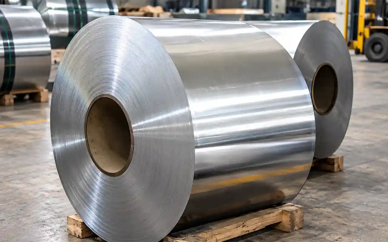 Precision cold-rolled and hot-rolled stainless steel slit coils stored in factory warehouse by Trident Metal & Alloys