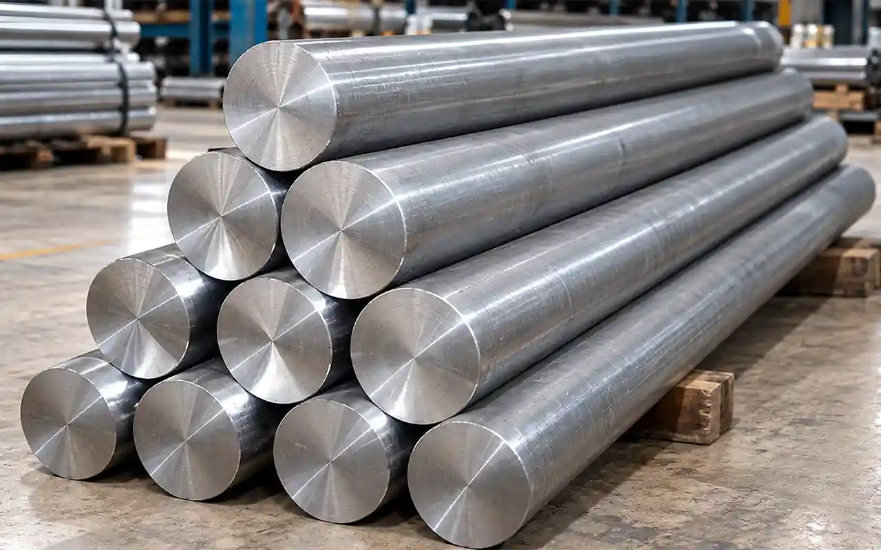 Bundles of bright drawn and centerless ground stainless steel round bars in warehouse by Trident Metal & Alloys