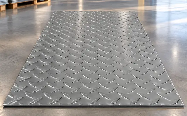 Marine-grade 5052-H32 aluminium checkered plate with raised anti-slip tread pattern